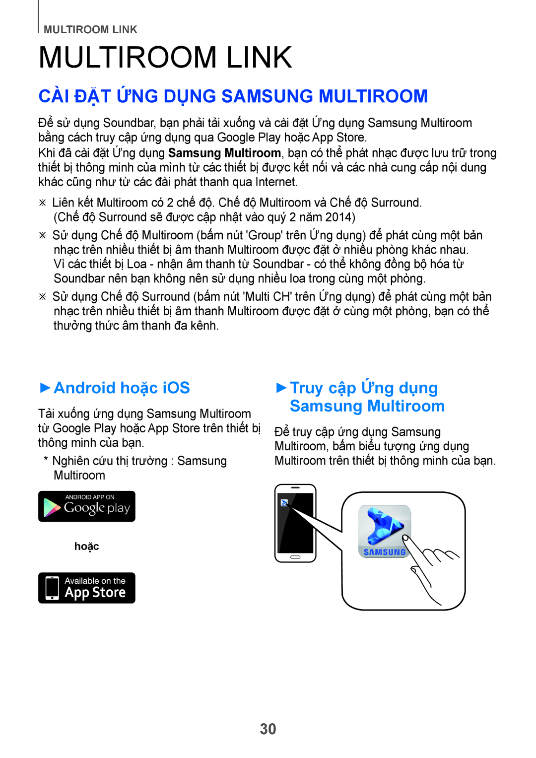 Samsung HW-H751/XV manual Multiroom Link, Cài đặt ứng dụng Samsung Multiroom, ++Android hoặc iOS 