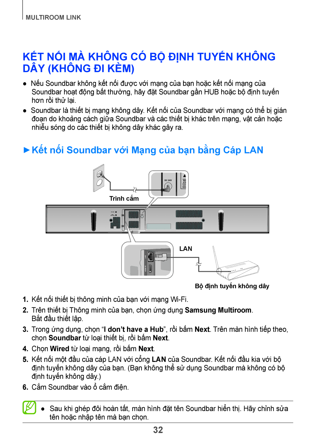 Samsung HW-H751/XV manual ++Kết nối Soundbar với Mạng của bạn bằng Cáp LAN 