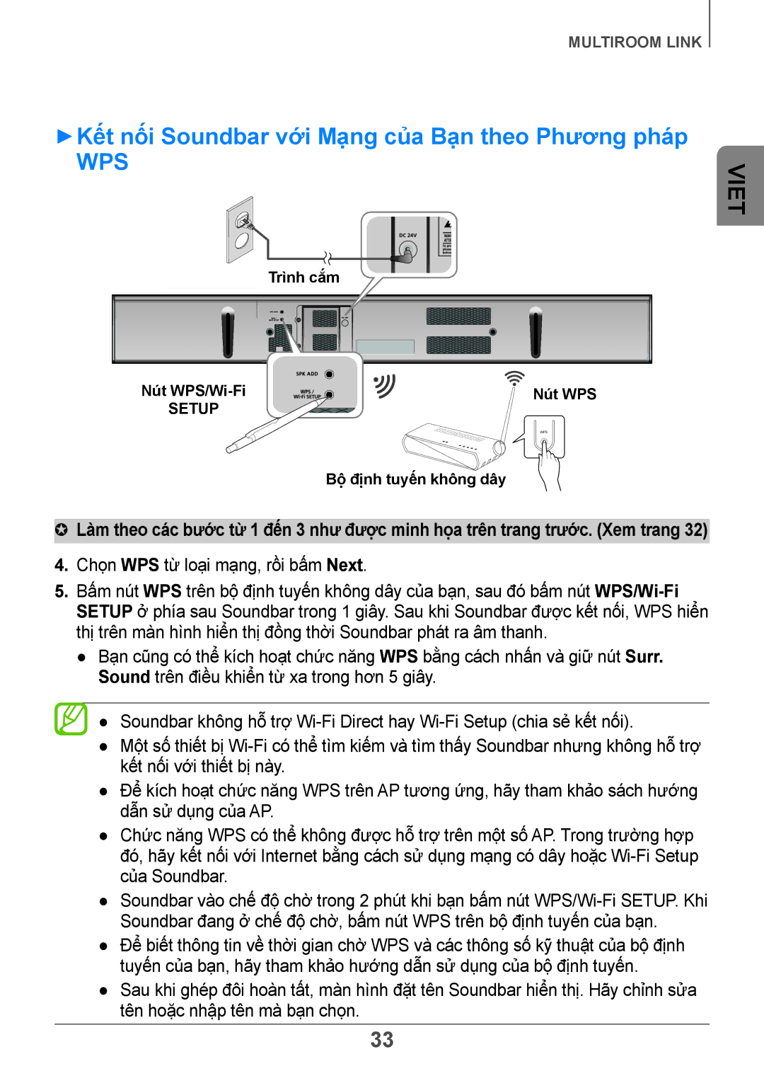 Samsung HW-H751/XV manual ++Kết nối Soundbar với Mạng của Bạn theo Phương pháp, Wps 