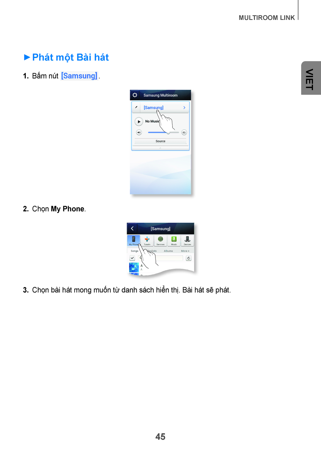 Samsung HW-H751/XV manual ++Phát một Bài hát, Chon My Phone 