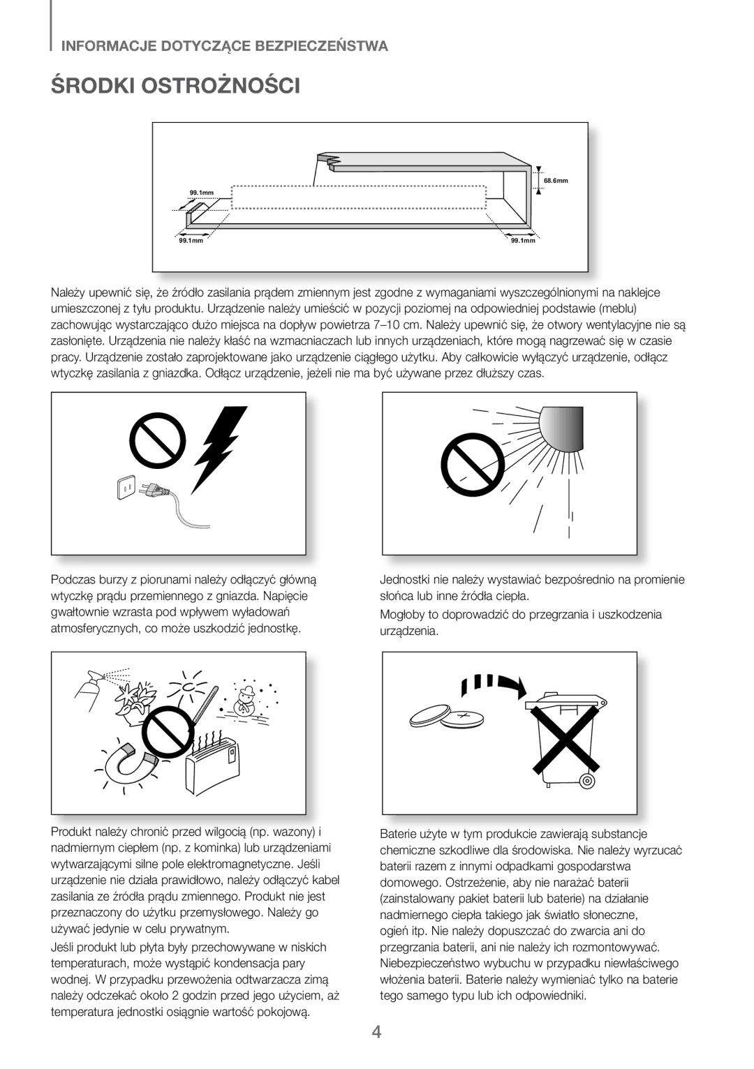 Samsung HW-J250/EN manual Środki Ostrożności 