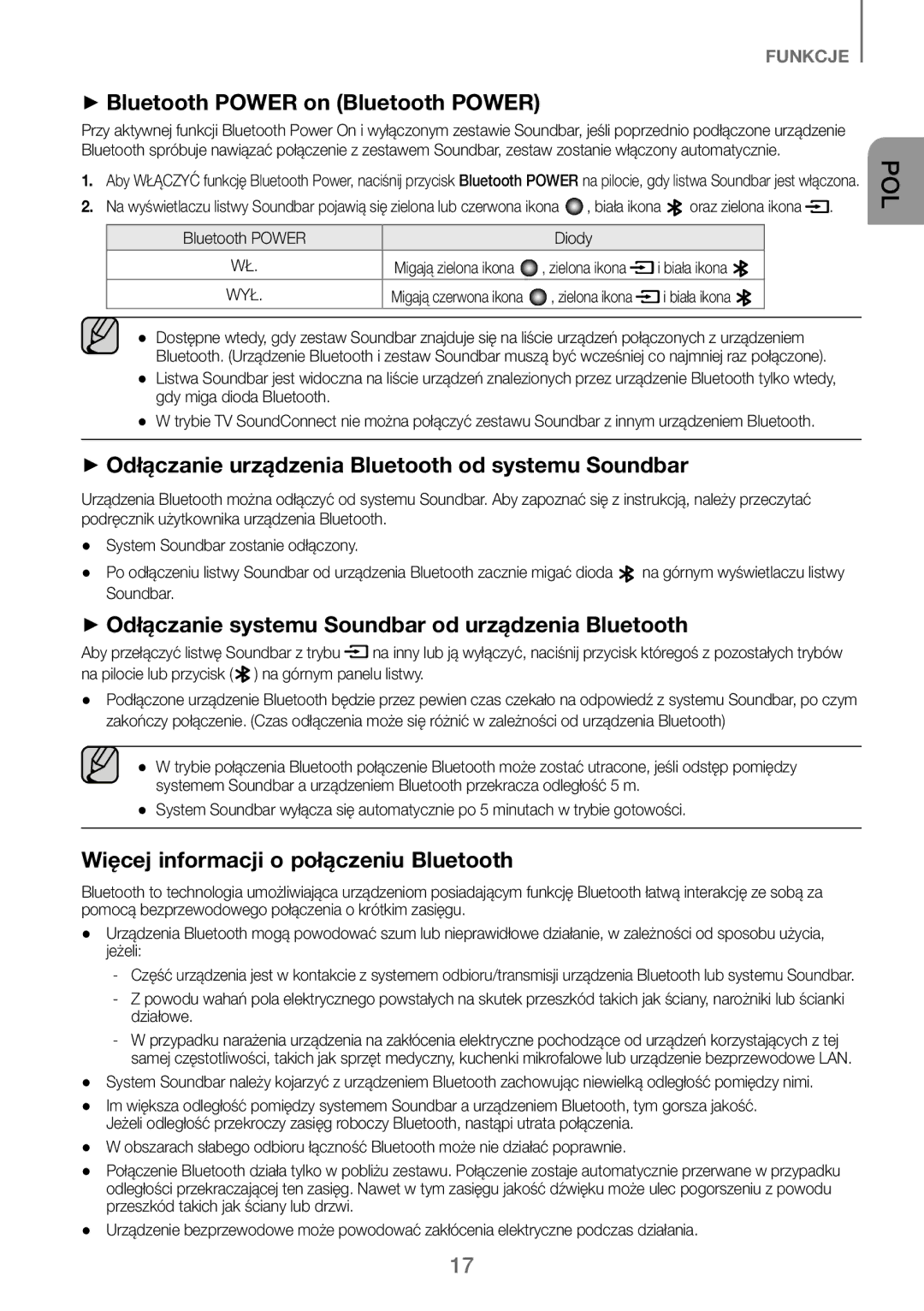 Samsung HW-J250/EN manual ++Odłączanie urządzenia Bluetooth od systemu Soundbar, Więcej informacji o połączeniu Bluetooth 