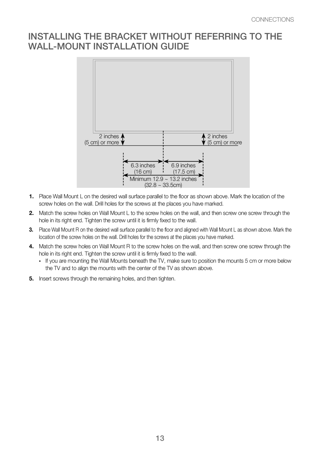 Samsung HW-J250/EN manual 17.5 cm, Minimum 12.9 ~ 13.2 inches 