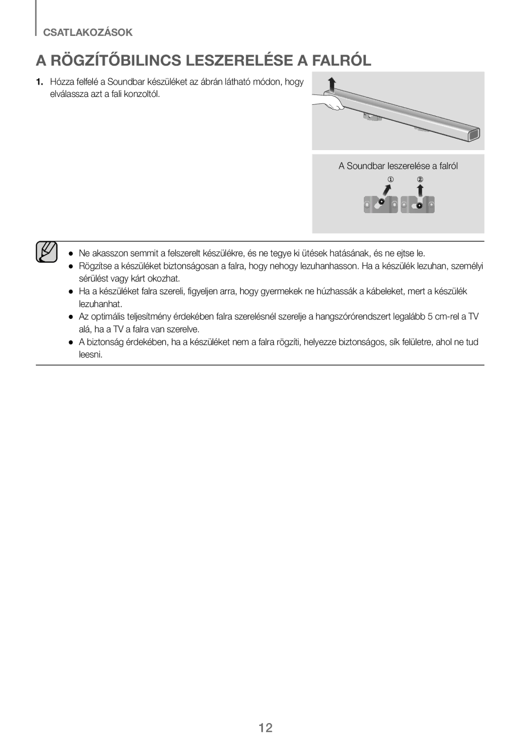 Samsung HW-J250/EN manual Rögzítőbilincs Leszerelése a Falról 