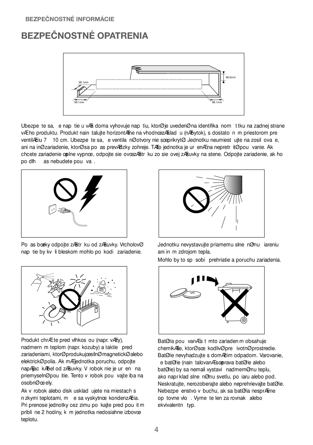 Samsung HW-J250/EN manual Bezpečnostné Opatrenia 