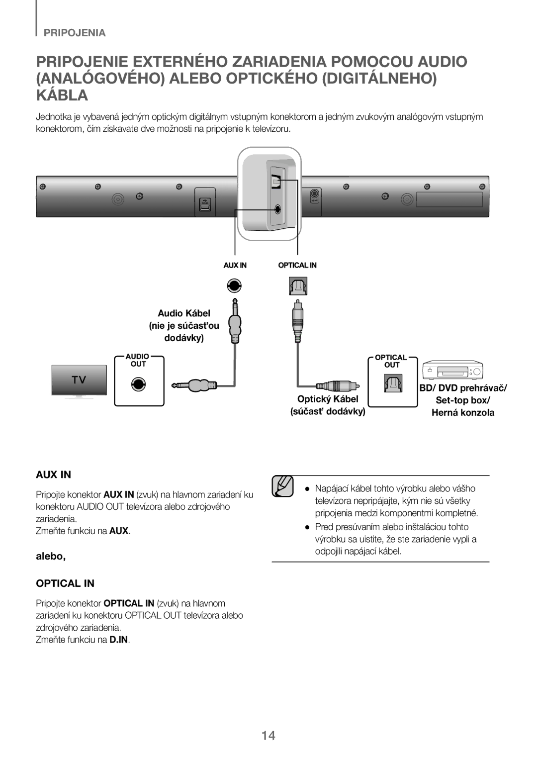 Samsung HW-J250/EN manual Audio Kábel Nie je súčasťou Dodávky, Set-top box 