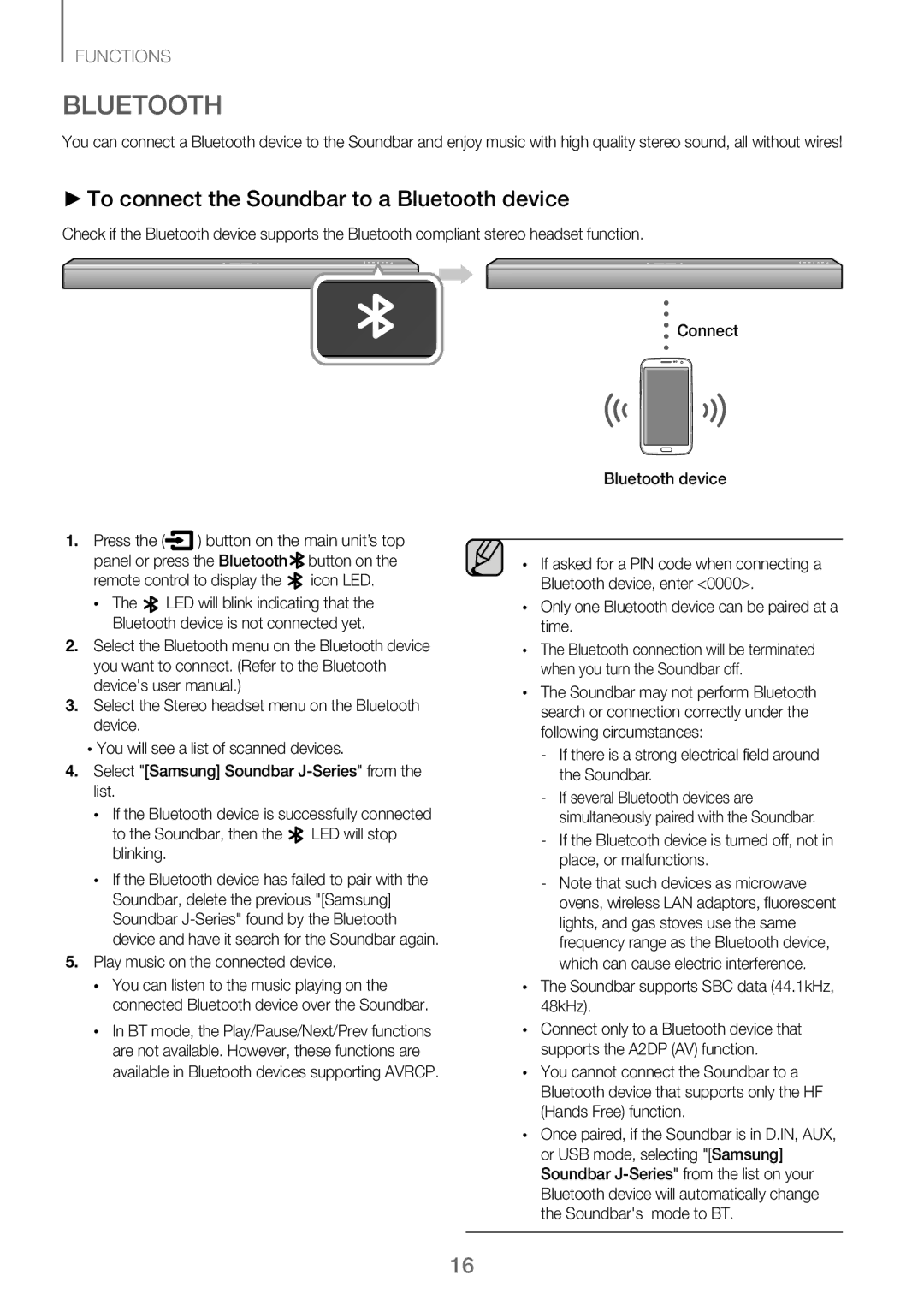 Samsung HW-J250/EN manual To connect the Soundbar to a Bluetooth device 