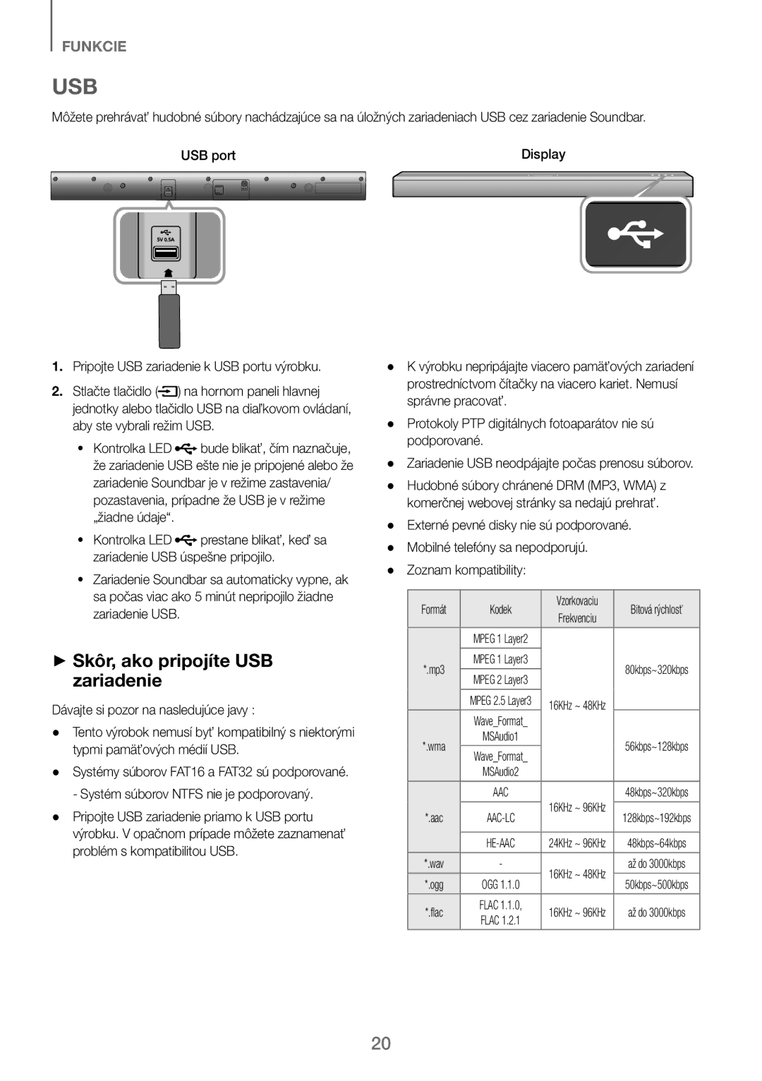 Samsung HW-J250/EN manual ++Skôr, ako pripojíte USB zariadenie, Pripojte USB zariadenie k USB portu výrobku 