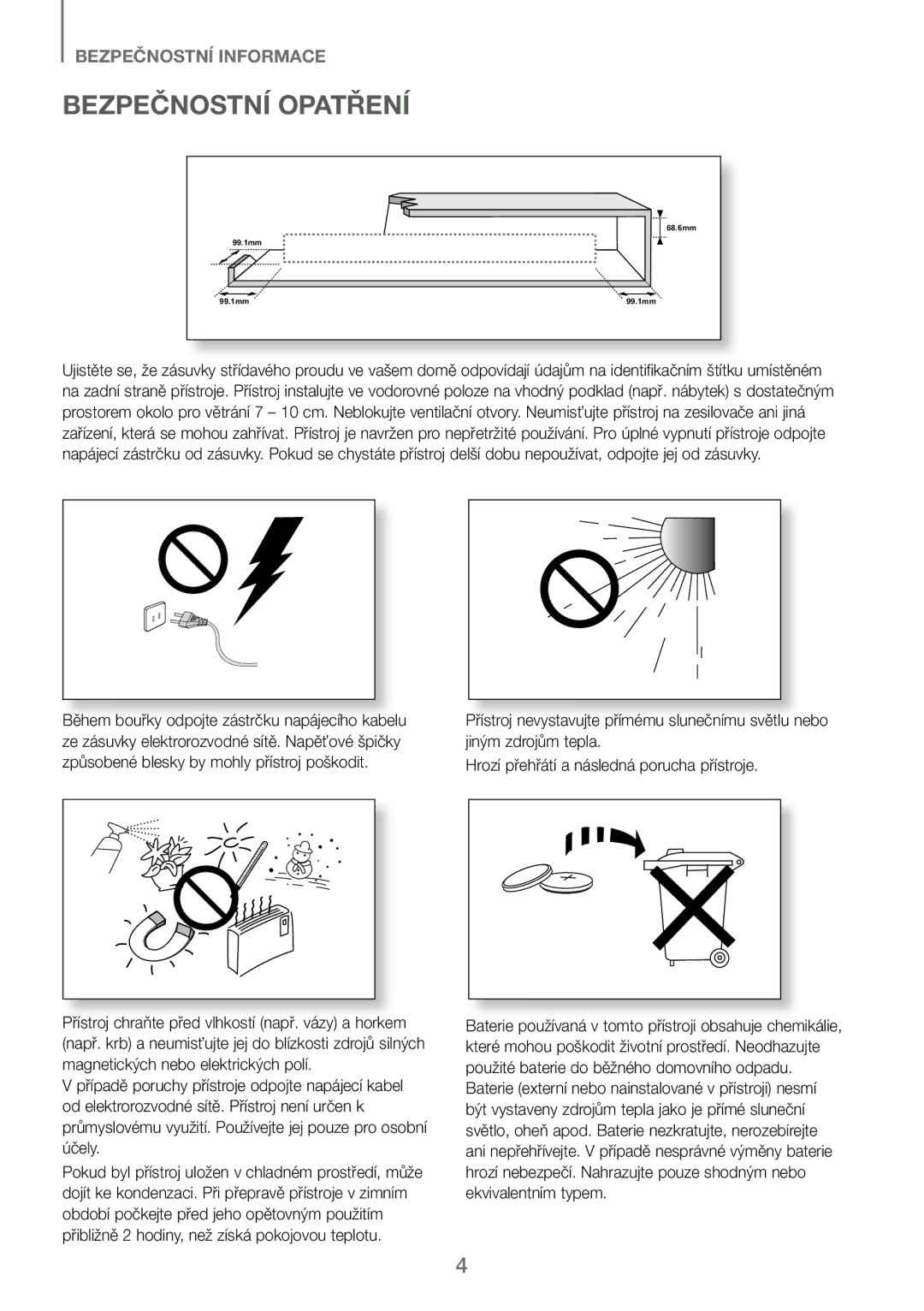 Samsung HW-J250/EN manual Bezpečnostní Opatření 