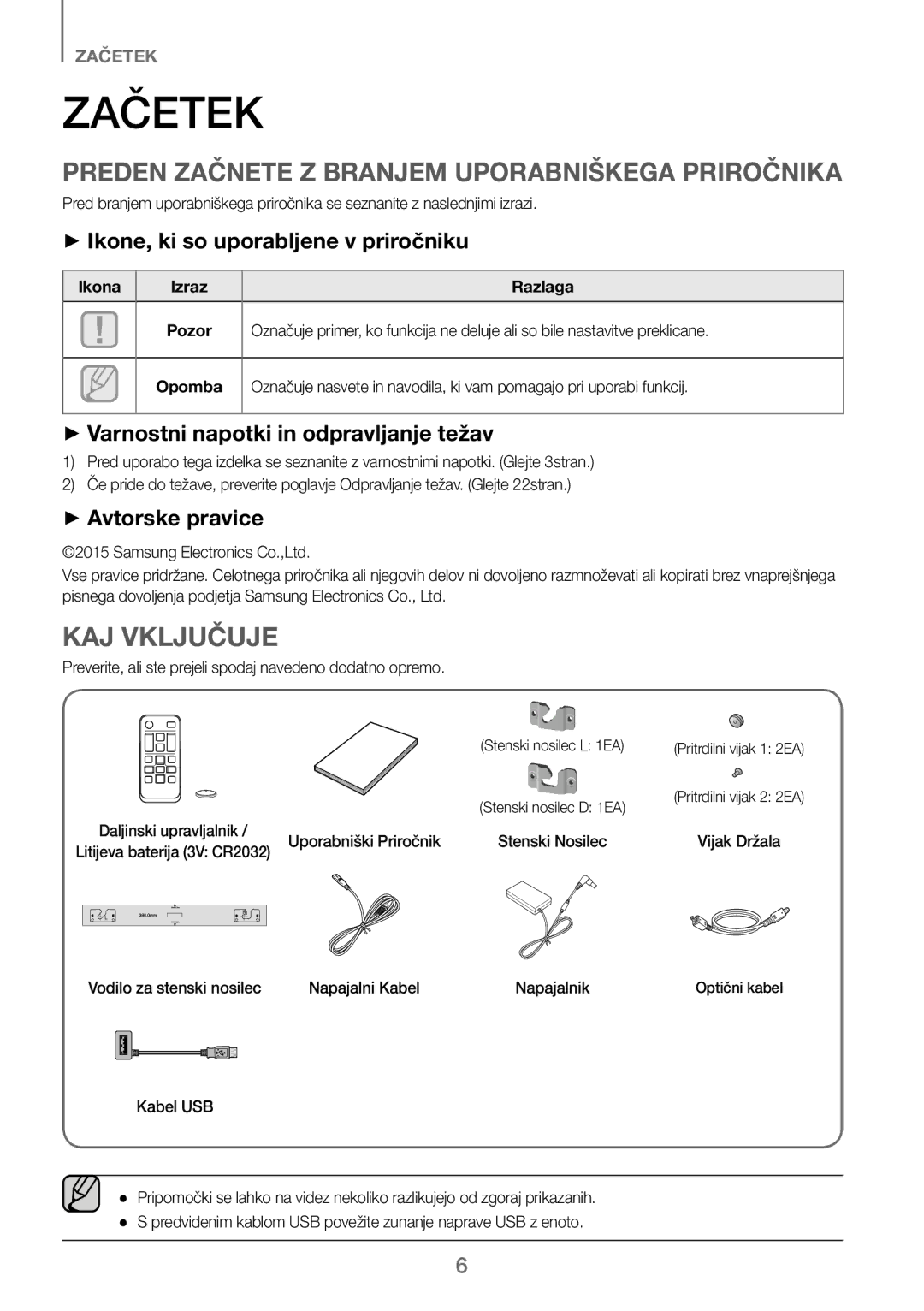 Samsung HW-J250/EN manual Začetek, Preden Začnete Z Branjem Uporabniškega Priročnika, KAJ Vključuje 