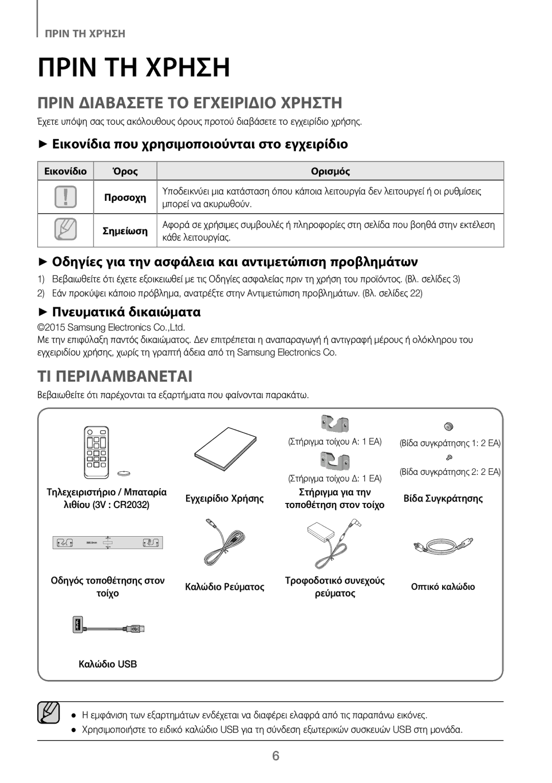 Samsung HW-J250/EN manual Πριν ΤΗ Χρήση, Πριν Διαβάσετε ΤΟ Εγχειρίδιο Χρήστη, ΤΙ Περιλαμβάνεται 