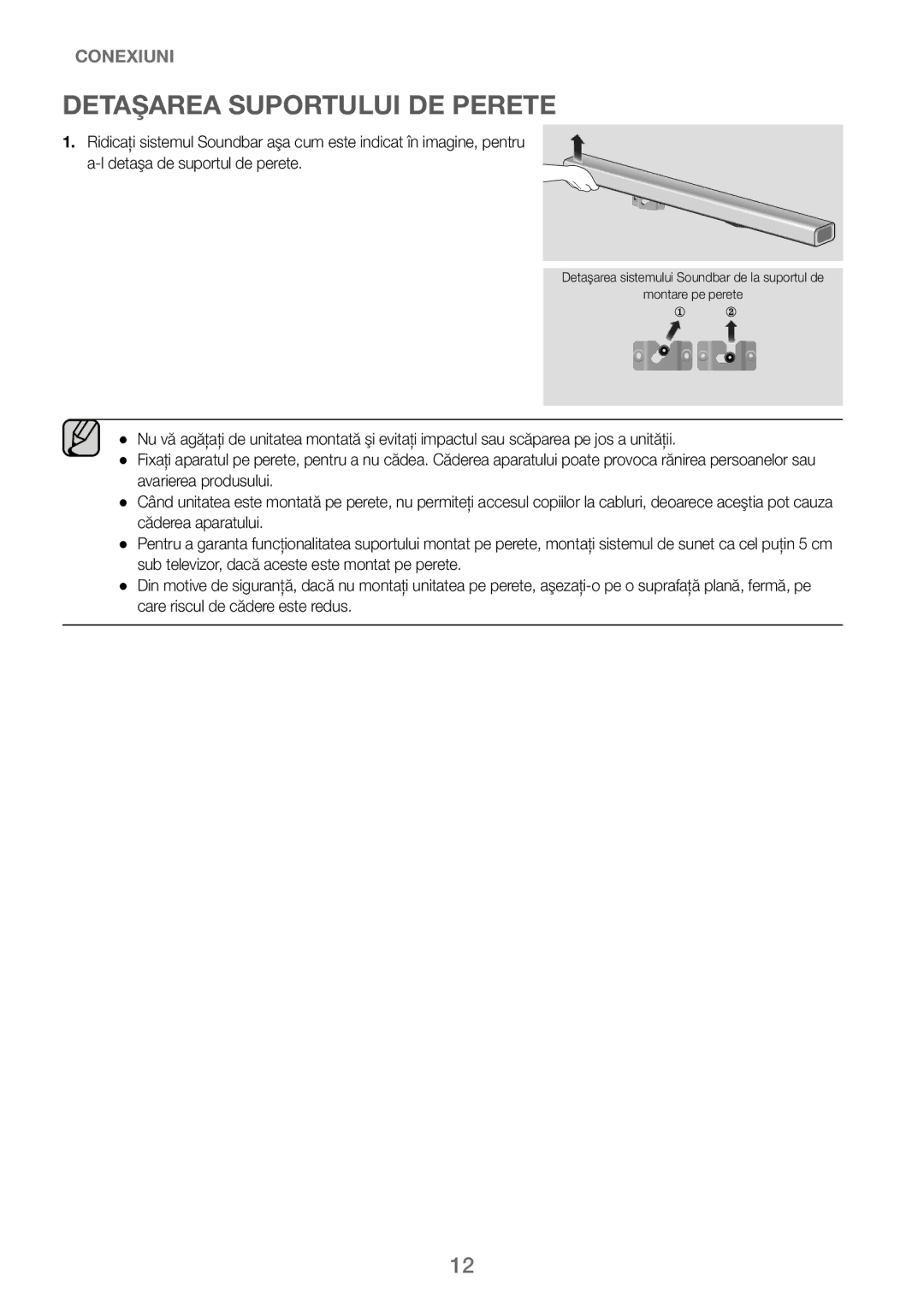 Samsung HW-J250/EN manual Detaşarea Suportului DE Perete 