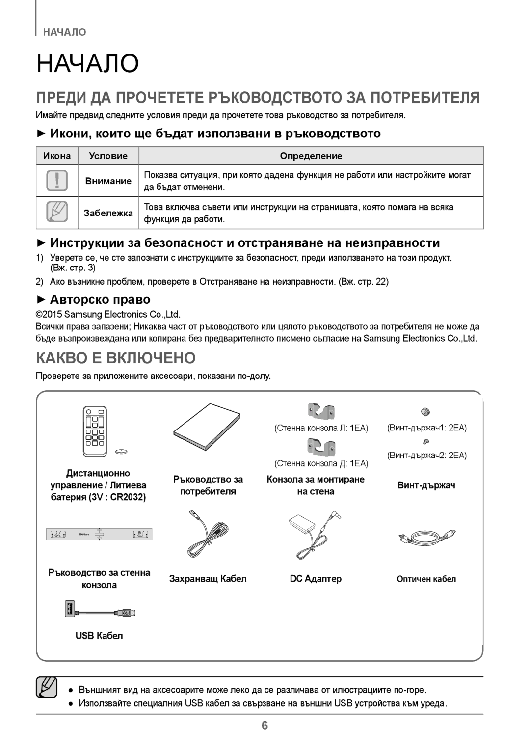 Samsung HW-J250/EN manual Начало, Какво Е Включено, ++Икони, които ще бъдат използвани в ръководството, ++Авторско право 