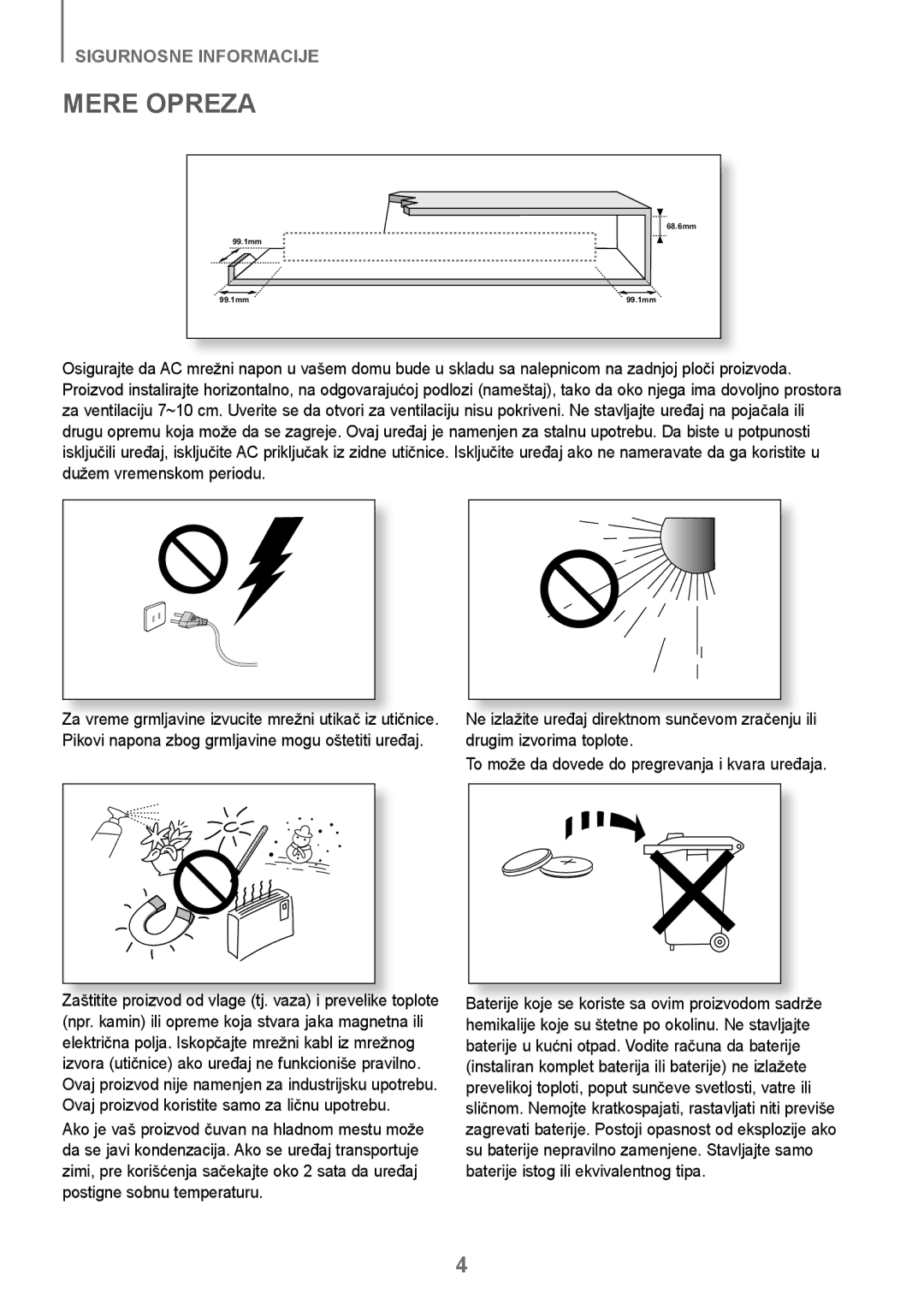 Samsung HW-J250/EN manual Mere Opreza 