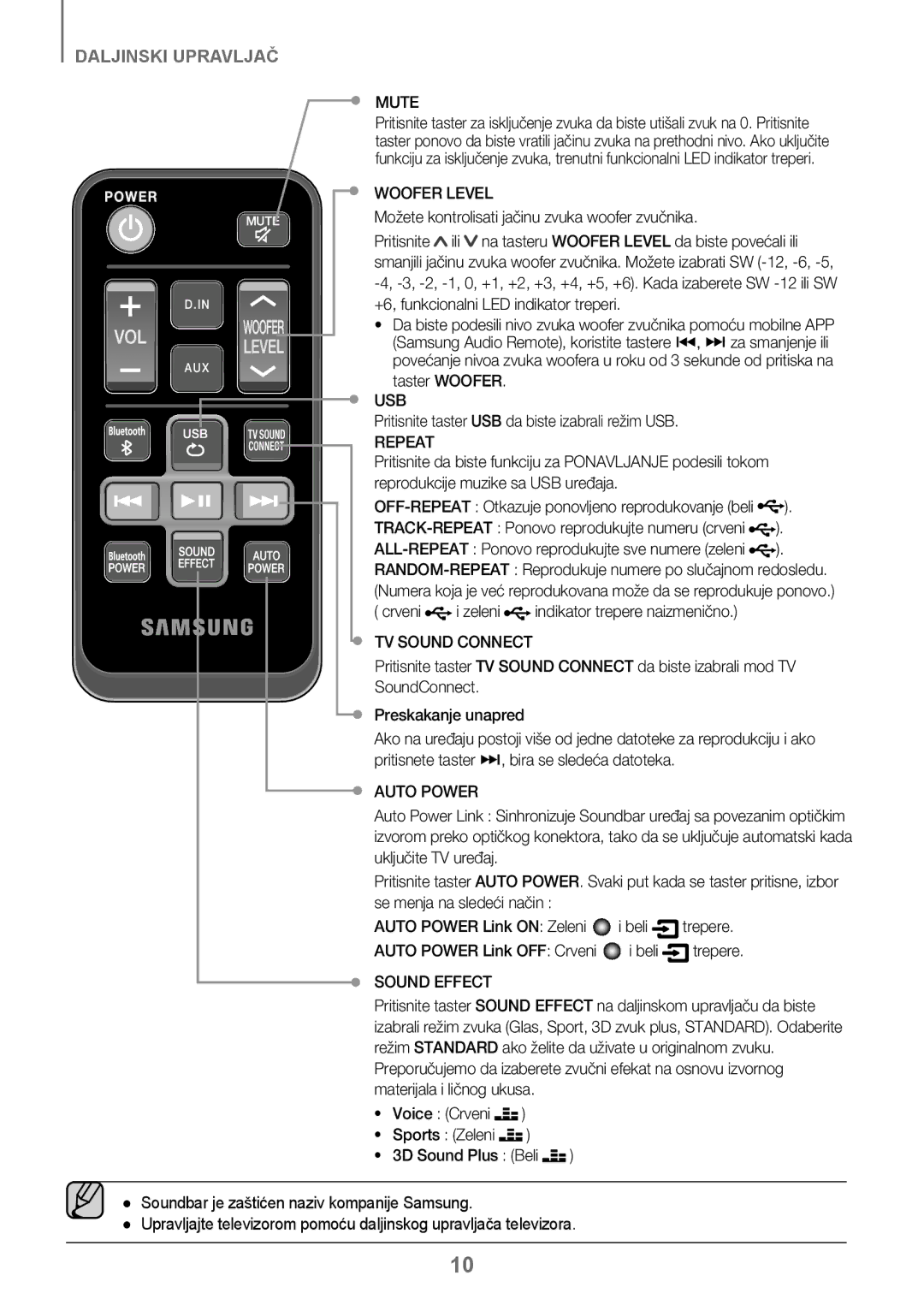 Samsung HW-J250/EN manual Možete kontrolisati jačinu zvuka woofer zvučnika, Taster Woofer 