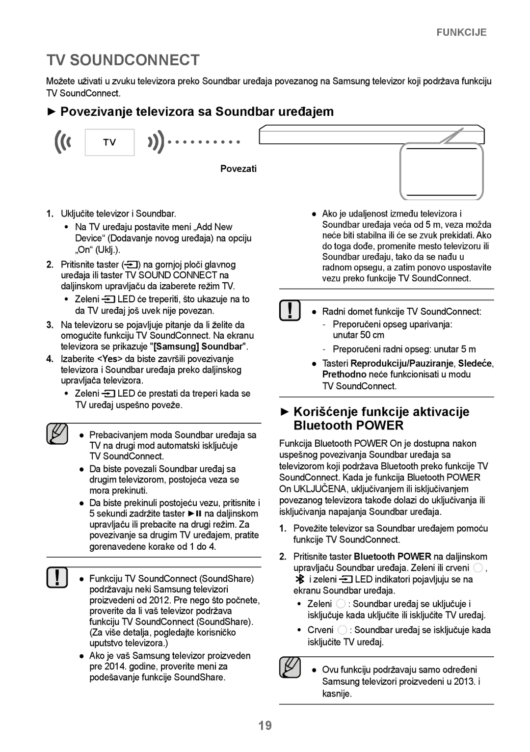 Samsung HW-J250/EN manual ++Povezivanje televizora sa Soundbar uređajem, ++Korišćenje funkcije aktivacije Bluetooth Power 