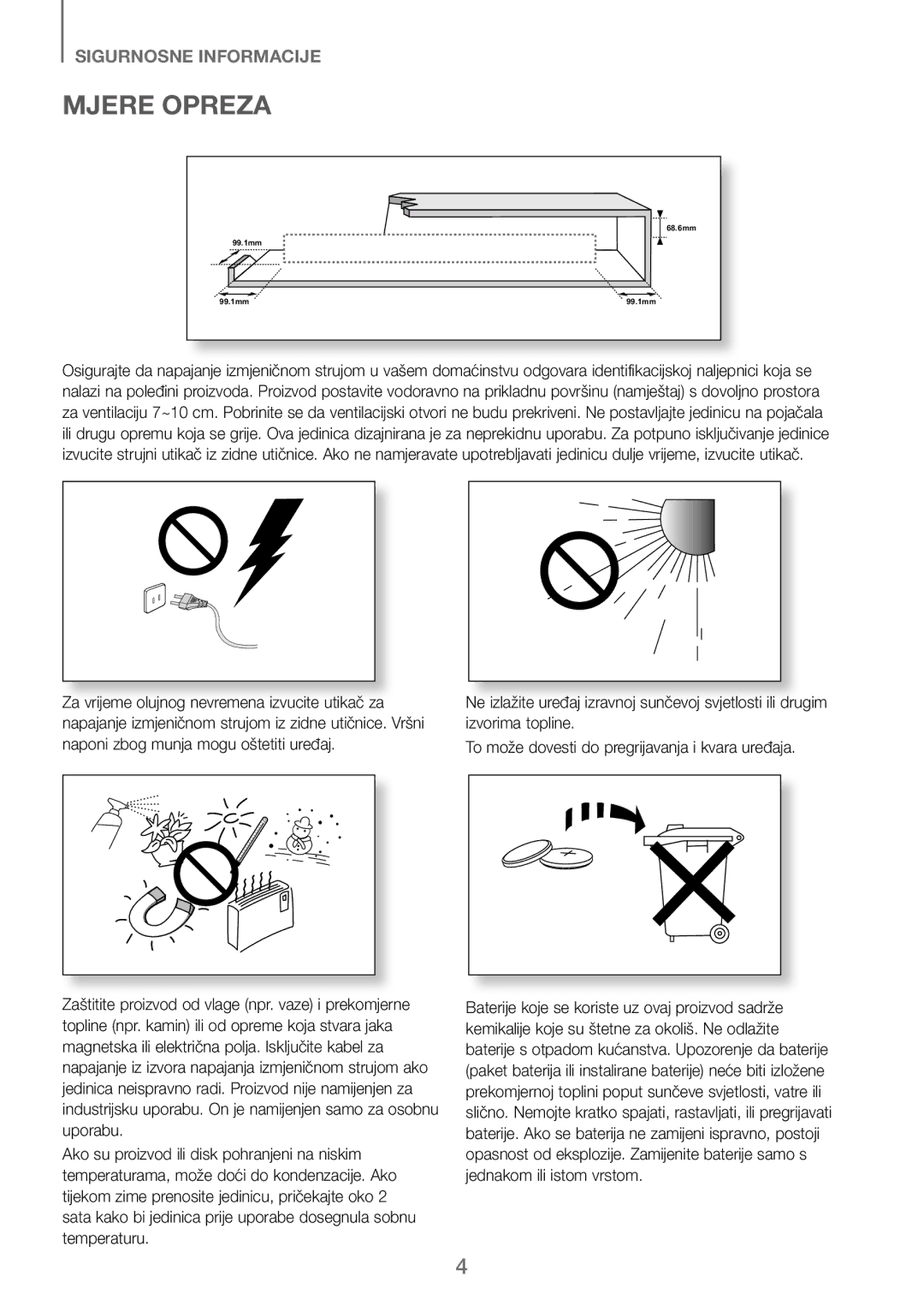 Samsung HW-J250/EN manual Mjere Opreza 