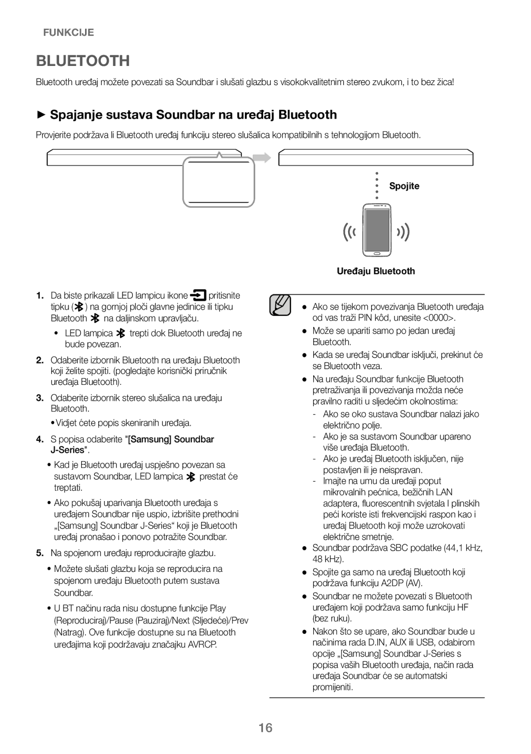 Samsung HW-J250/EN manual ++Spajanje sustava Soundbar na uređaj Bluetooth, LED lampica, Treptati, Spojite Uređaju Bluetooth 