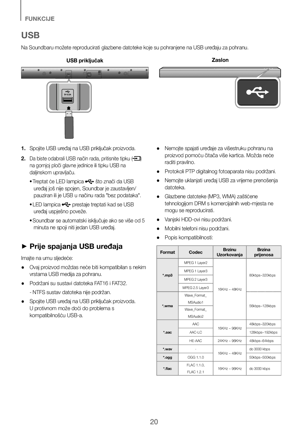 Samsung HW-J250/EN manual ++Prije spajanja USB uređaja, Imajte na umu sljedeće 