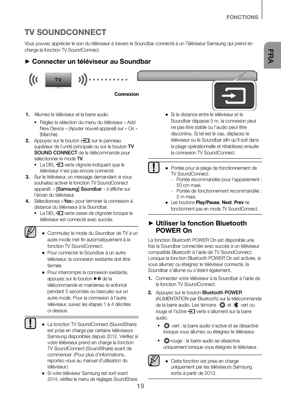 Samsung HW-J250/EN manual TV Soundconnect, ++Connecter un téléviseur au Soundbar, ++Utiliser la fonction Bluetooth Power On 