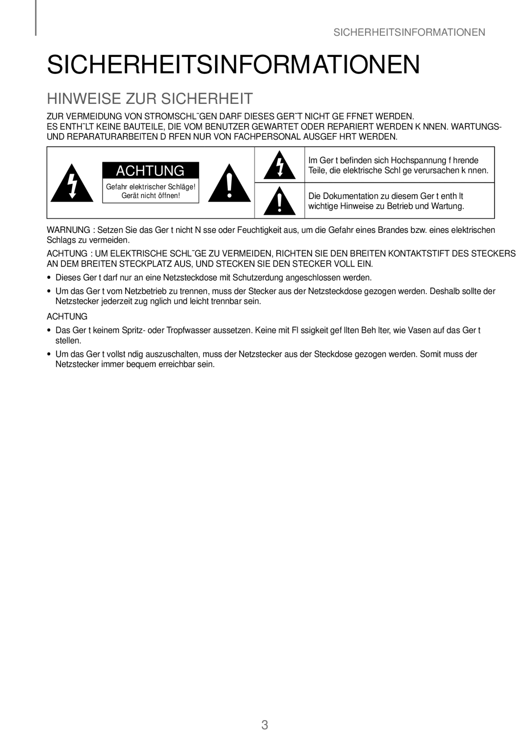 Samsung HW-J250/EN manual Sicherheitsinformationen, Hinweise ZUR Sicherheit, Die Dokumentation zu diesem Gerät enthält 