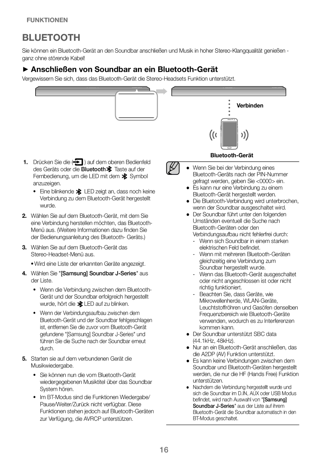 Samsung HW-J250/EN manual ++Anschließen von Soundbar an ein Bluetooth-Gerät, Verbinden 