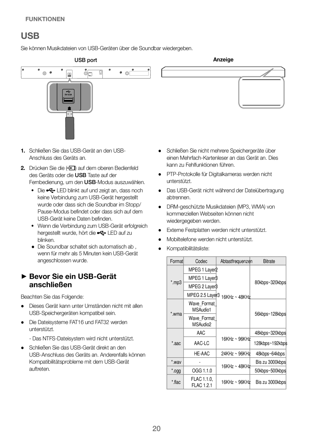 Samsung HW-J250/EN manual ++Bevor Sie ein USB-Gerät anschließen, USB port 