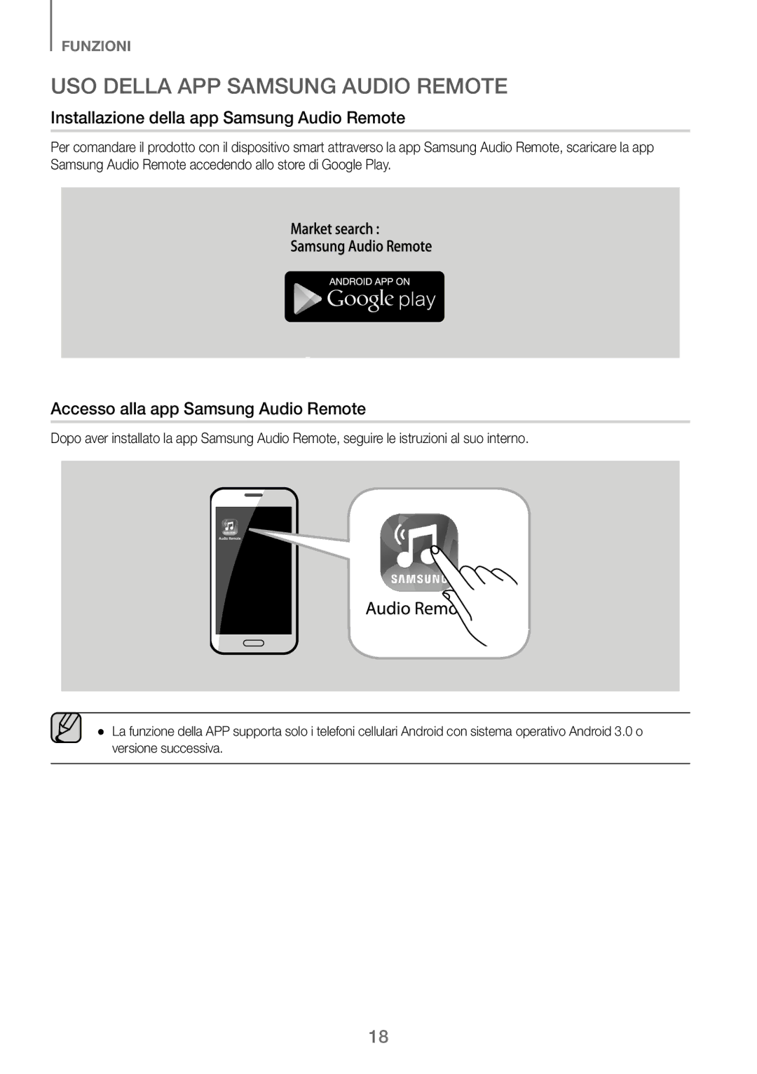 Samsung HW-J250/EN manual USO Della APP Samsung Audio Remote, Installazione della app Samsung Audio Remote 