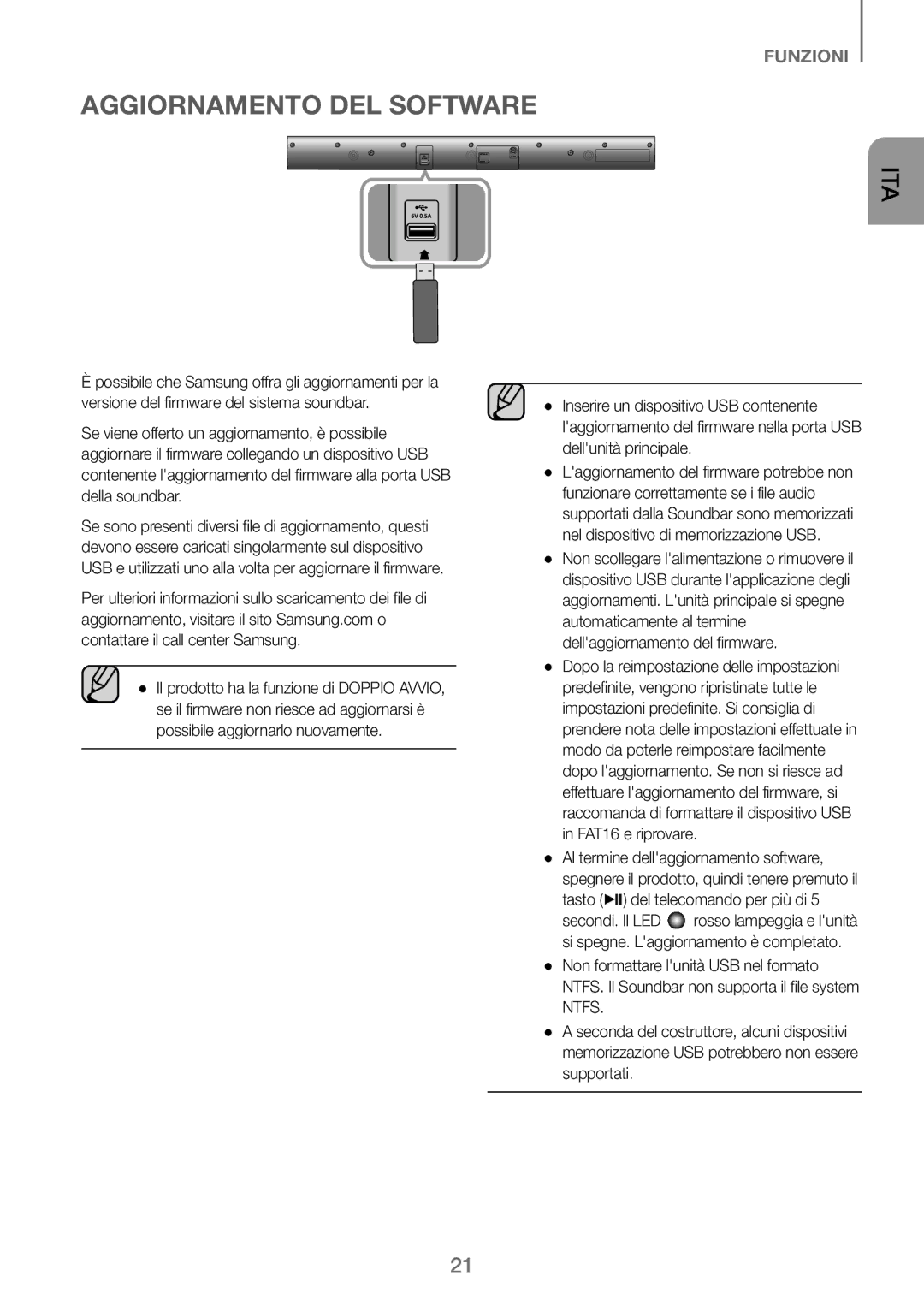 Samsung HW-J250/EN manual Aggiornamento DEL Software 