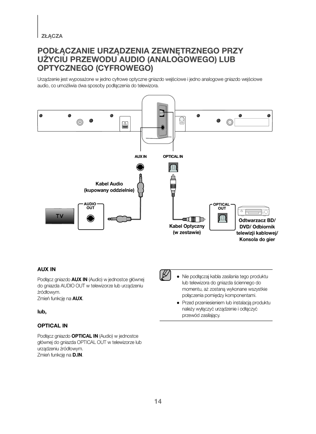 Samsung HW-J250/EN manual Kabel Audio Kupowany oddzielnie, DVD/ Odbiornik 