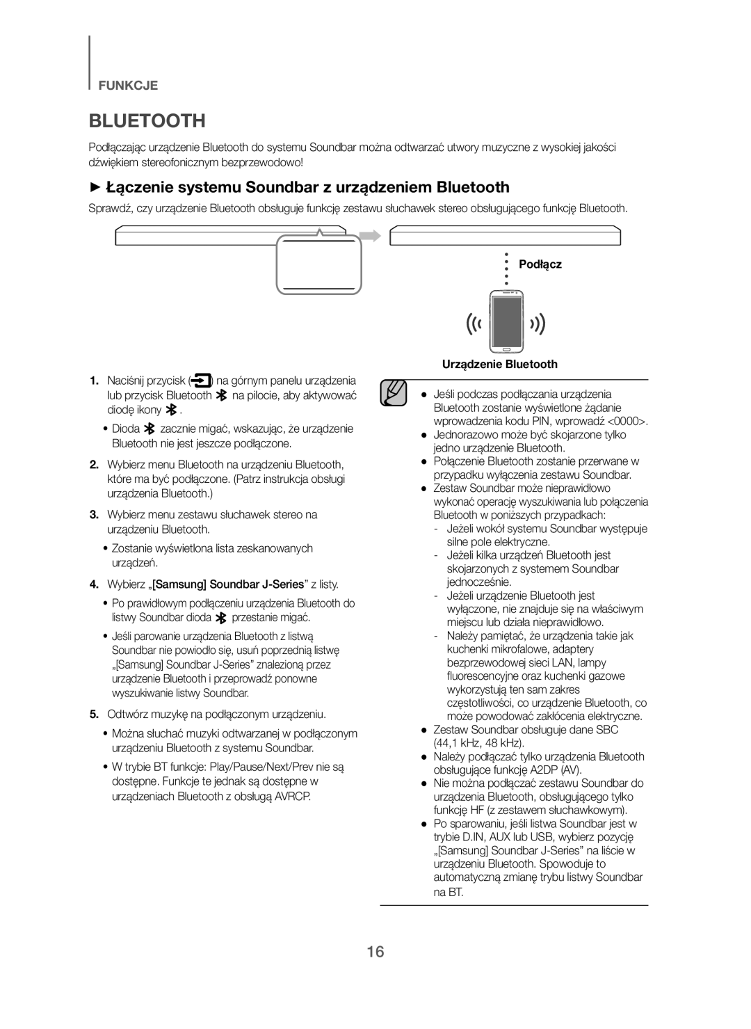 Samsung HW-J250/EN manual + Łączenie systemu Soundbar z urządzeniem Bluetooth, Odtwórz muzykę na podłączonym urządzeniu 