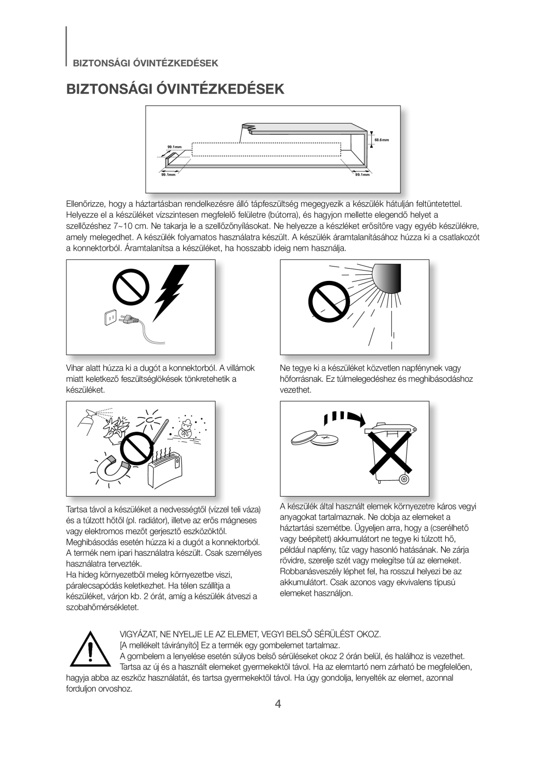 Samsung HW-J250/EN manual Biztonsági Óvintézkedések 