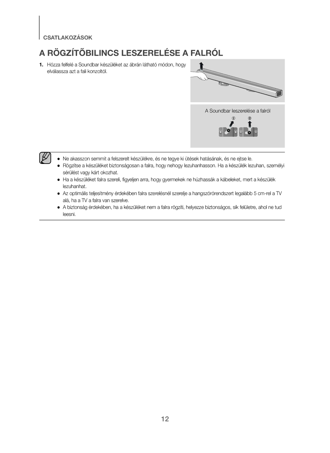 Samsung HW-J250/EN manual Rögzítőbilincs Leszerelése a Falról 