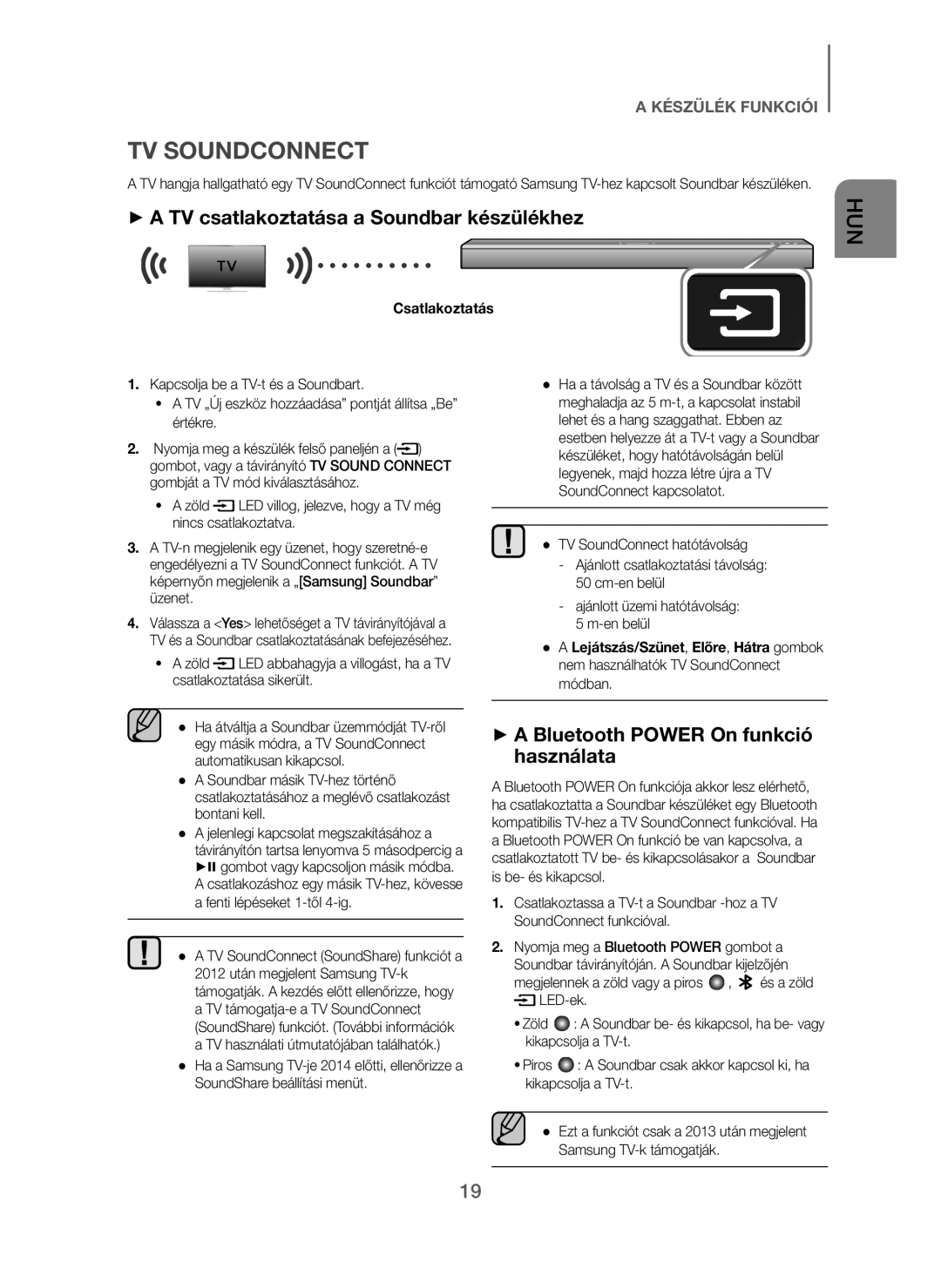 Samsung HW-J250/EN manual + a TV csatlakoztatása a Soundbar készülékhez, + a Bluetooth Power On funkció használata 