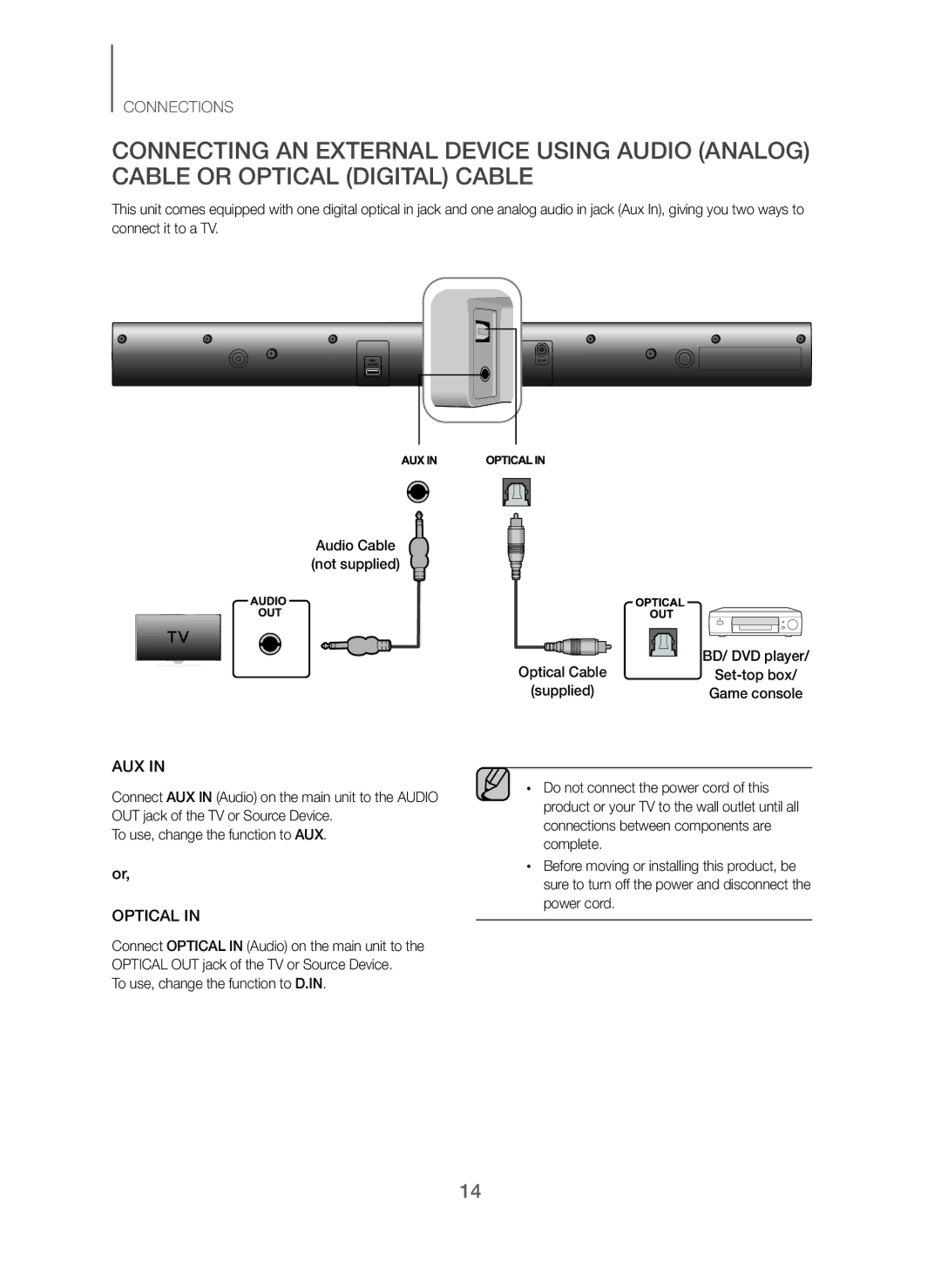 Samsung HW-J250/EN manual Aux, To use, change the function to D.IN 