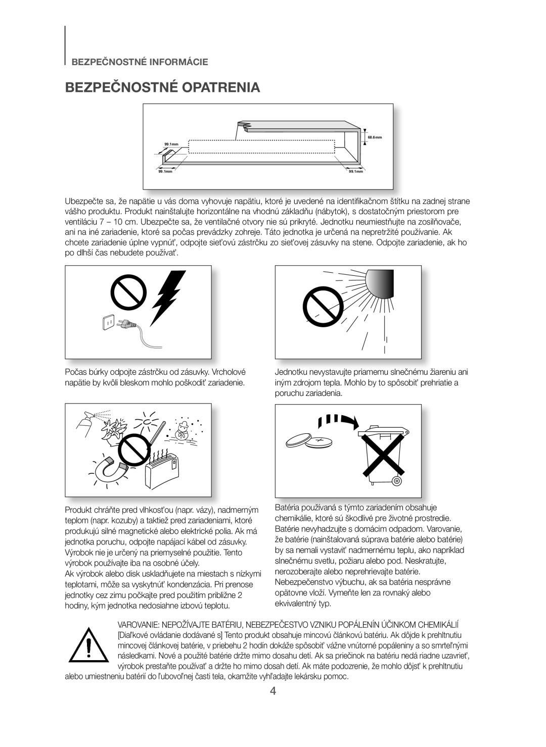 Samsung HW-J250/EN manual Bezpečnostné Opatrenia 