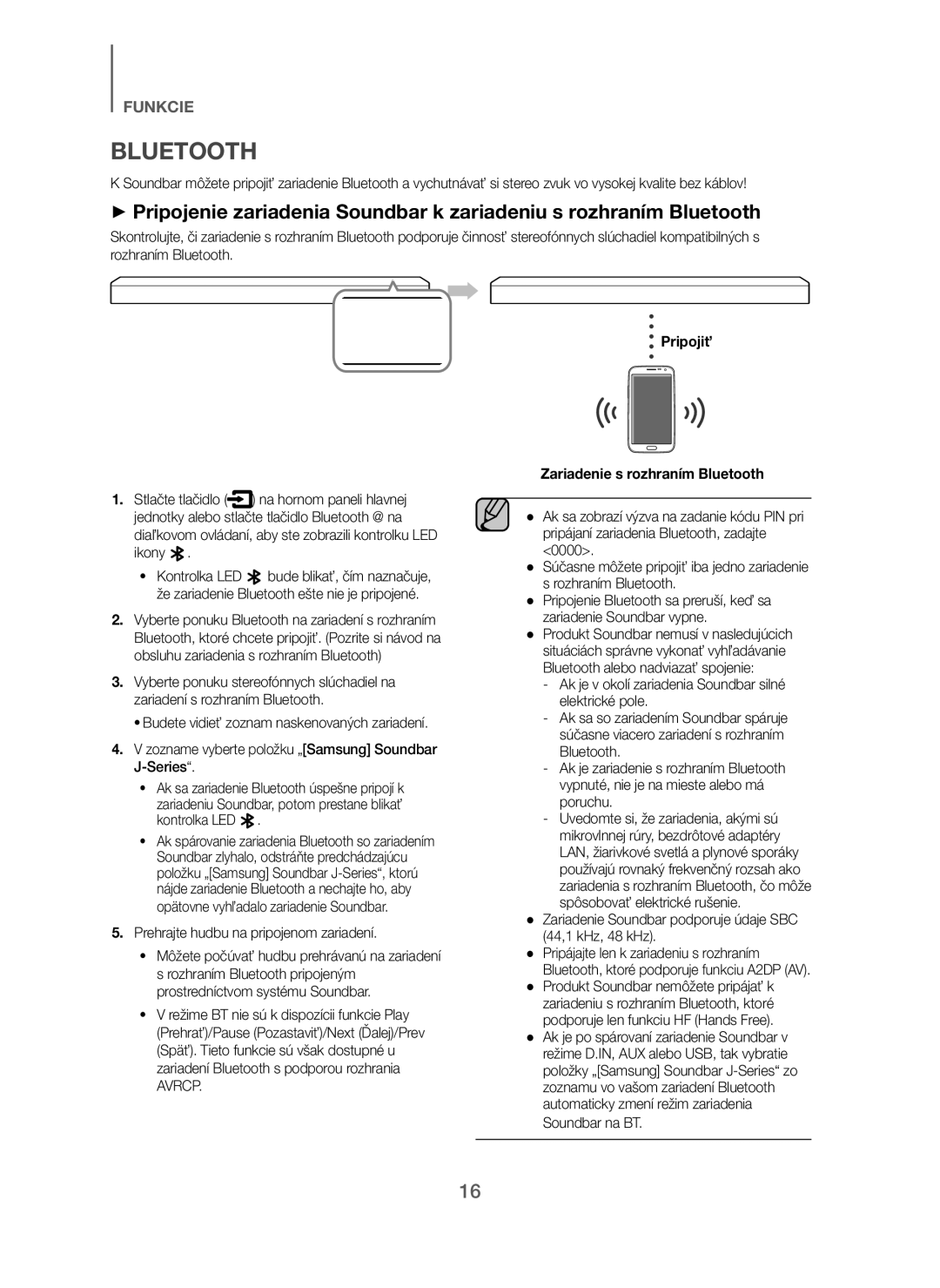 Samsung HW-J250/EN manual Avrcp, Pripojiť Zariadenie s rozhraním Bluetooth 