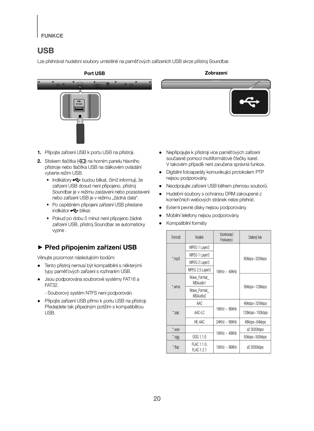 Samsung HW-J250/EN manual + Před připojením zařízení USB, Věnujte pozornost následujícím bodům 