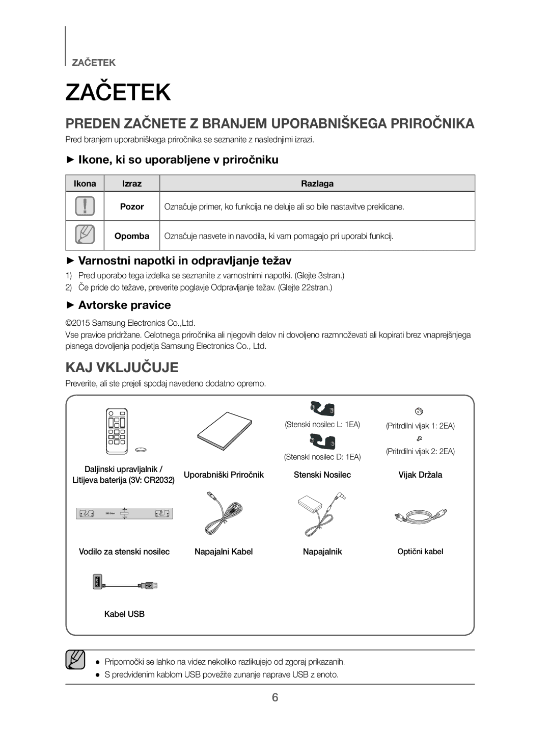 Samsung HW-J250/EN manual Začetek, Preden Začnete Z Branjem Uporabniškega Priročnika, KAJ Vključuje 