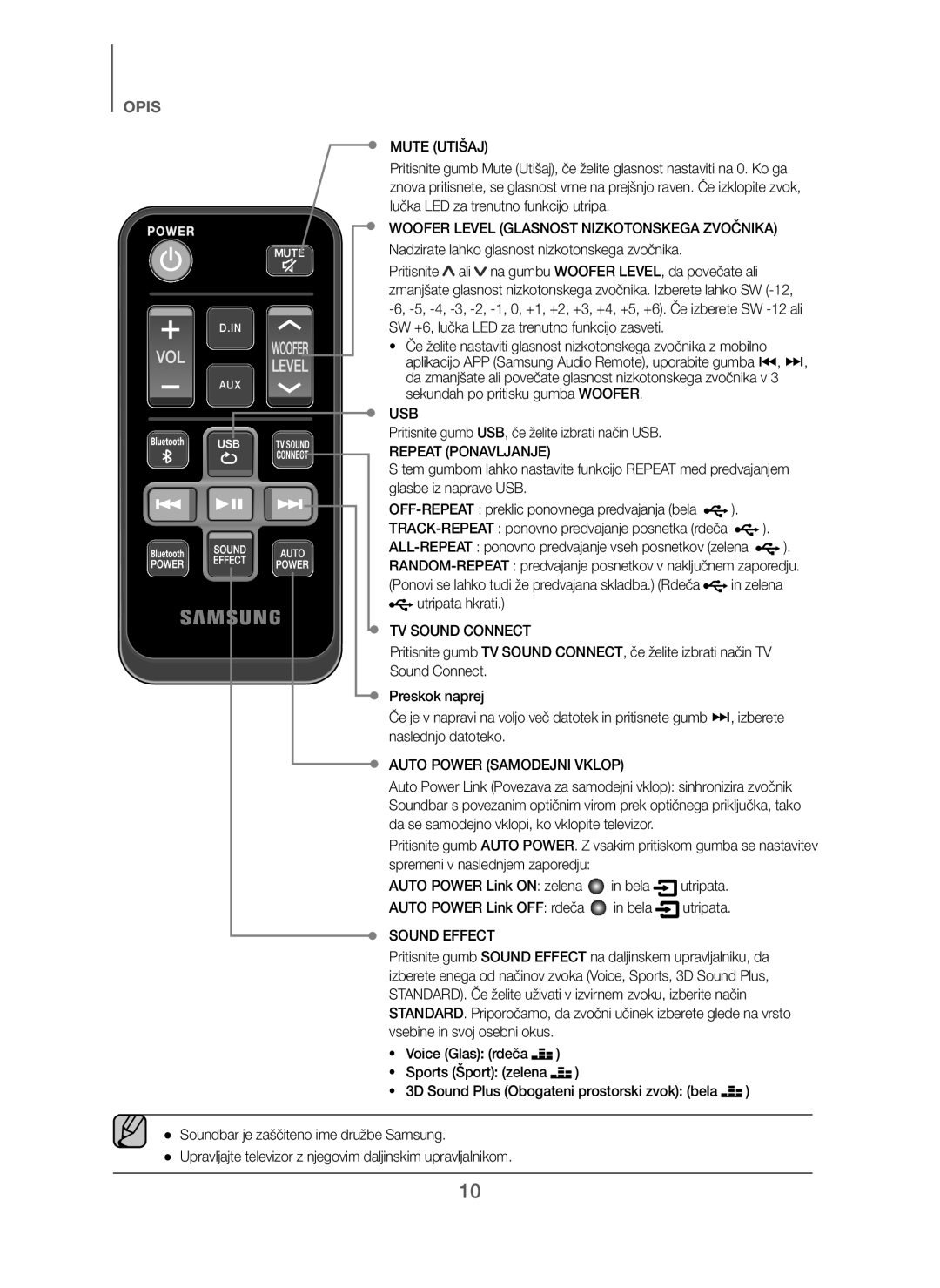 Samsung HW-J250/EN manual Mute Utišaj, Repeat Ponavljanje, Auto Power Samodejni Vklop 