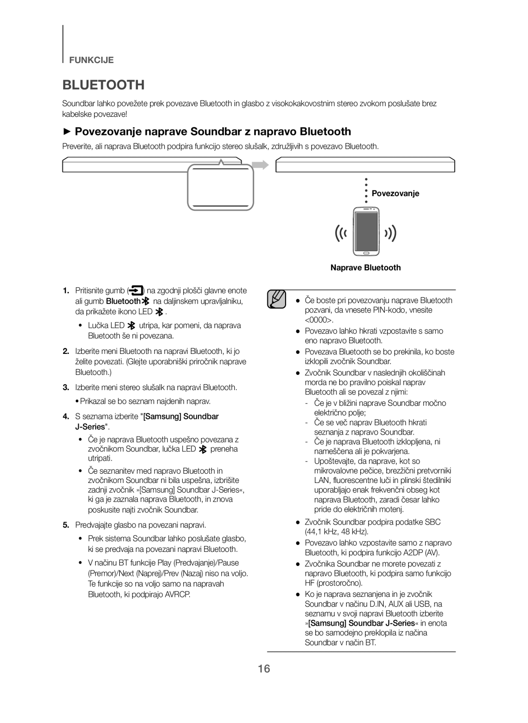 Samsung HW-J250/EN manual + Povezovanje naprave Soundbar z napravo Bluetooth, Predvajajte glasbo na povezani napravi 