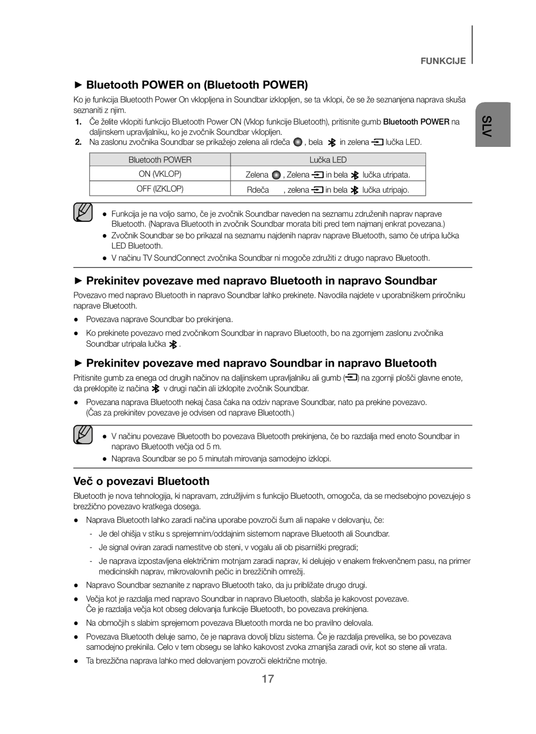 Samsung HW-J250/EN manual Več o povezavi Bluetooth, Bela Lučka utripata, Bela Lučka utripajo 