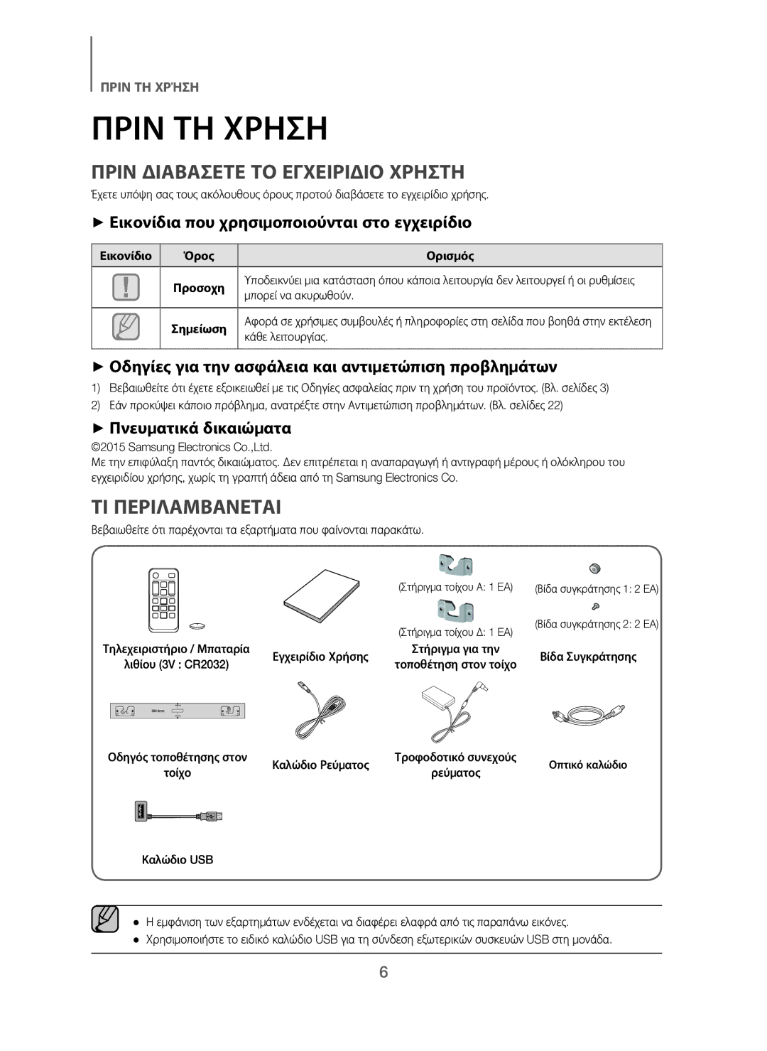 Samsung HW-J250/EN Πριν Διαβασετε ΤΟ Εγχειριδιο Χρηστη, ΤΙ Περιλαμβανεται, + Εικονίδια που χρησιμοποιούνται στο εγχειρίδιο 