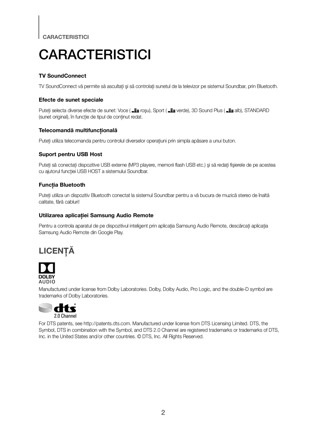 Samsung HW-J250/EN manual Caracteristici, Licenţă 