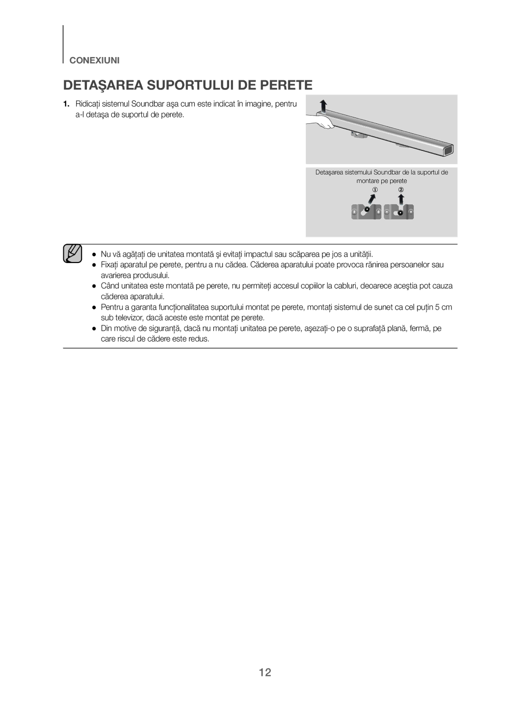 Samsung HW-J250/EN manual Detaşarea Suportului DE Perete 