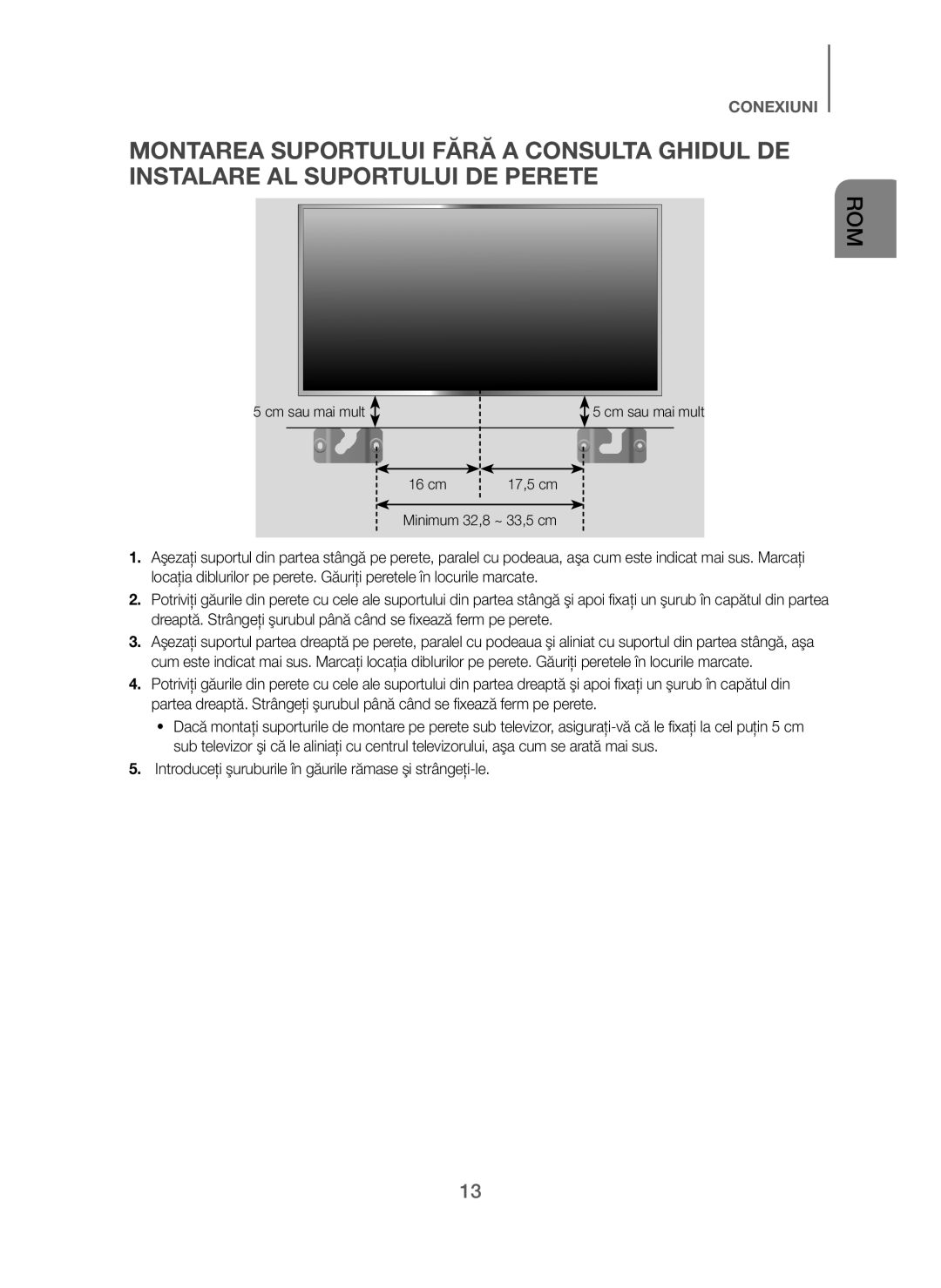 Samsung HW-J250/EN manual Cm sau mai mult 16 cm, Minimum 32,8 ~ 33,5 cm 