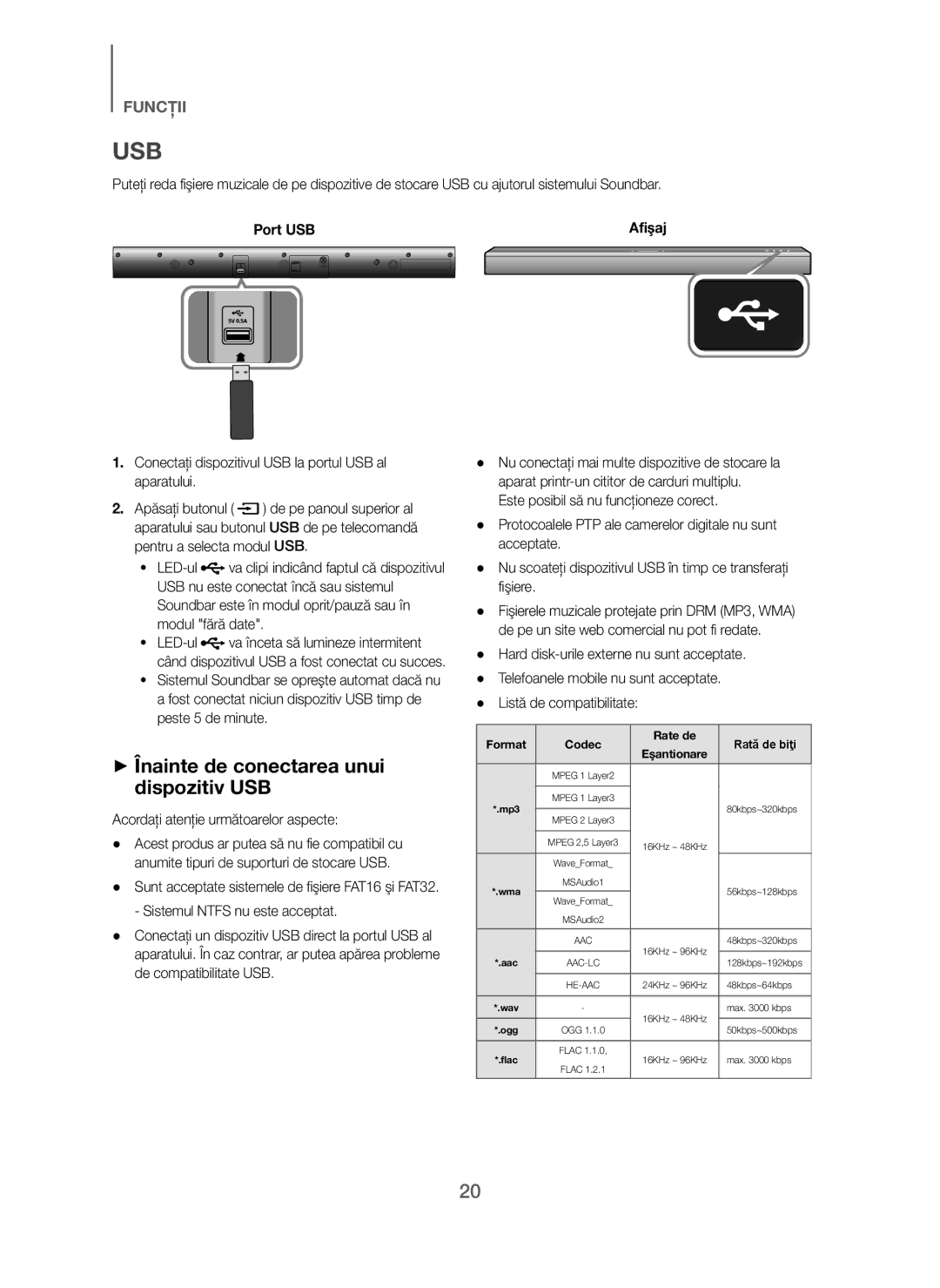 Samsung HW-J250/EN + Înainte de conectarea unui dispozitiv USB, Conectaţi dispozitivul USB la portul USB al aparatului 