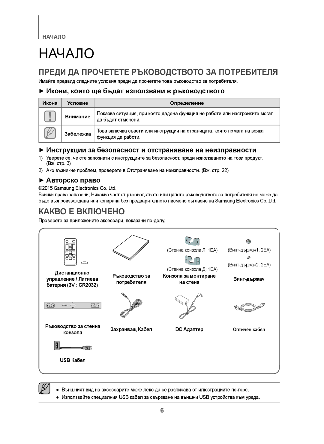 Samsung HW-J250/EN manual Какво Е Включено, + Икони, които ще бъдат използвани в ръководството, + Авторско право 