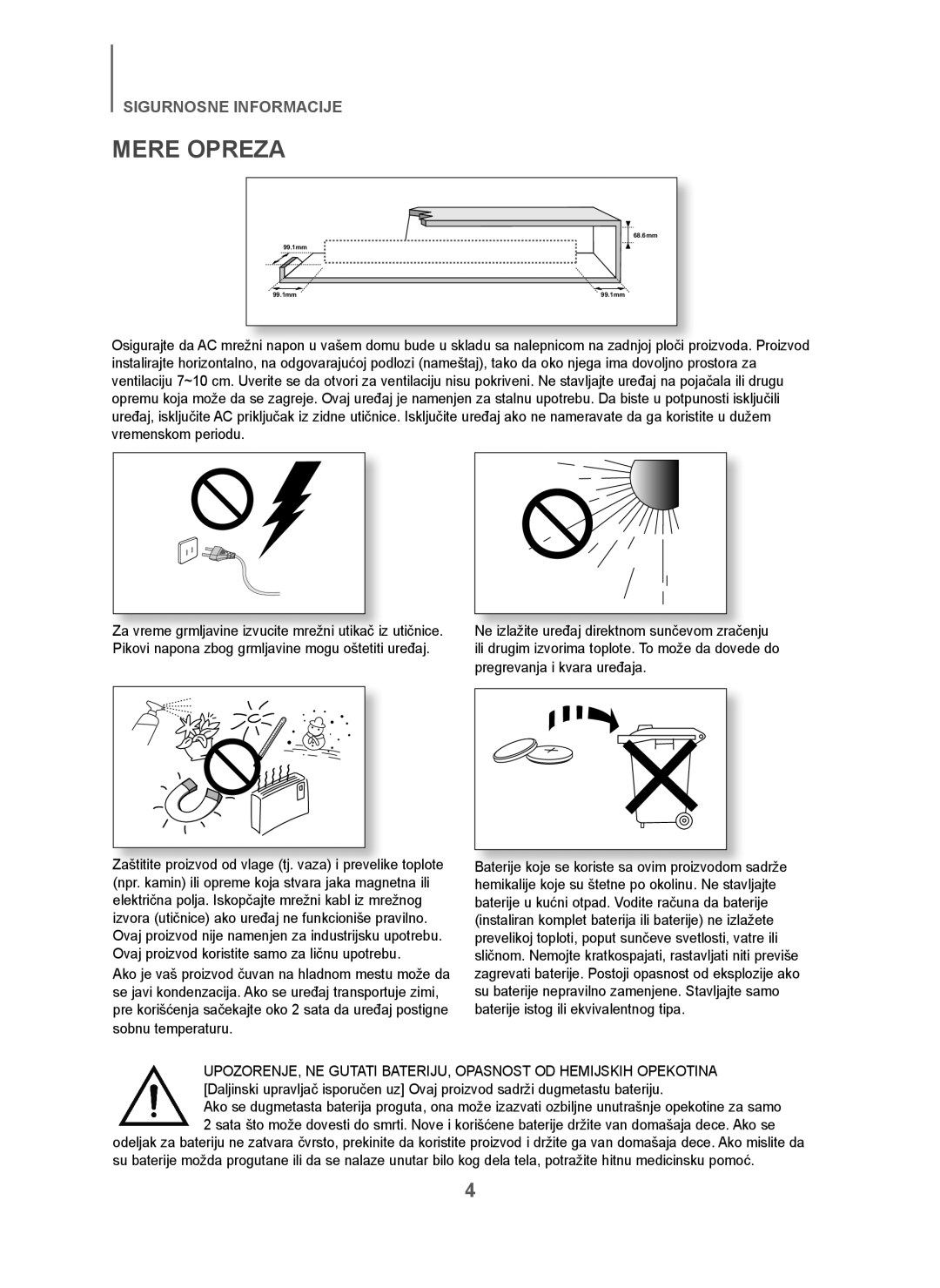 Samsung HW-J250/EN manual Mere Opreza 