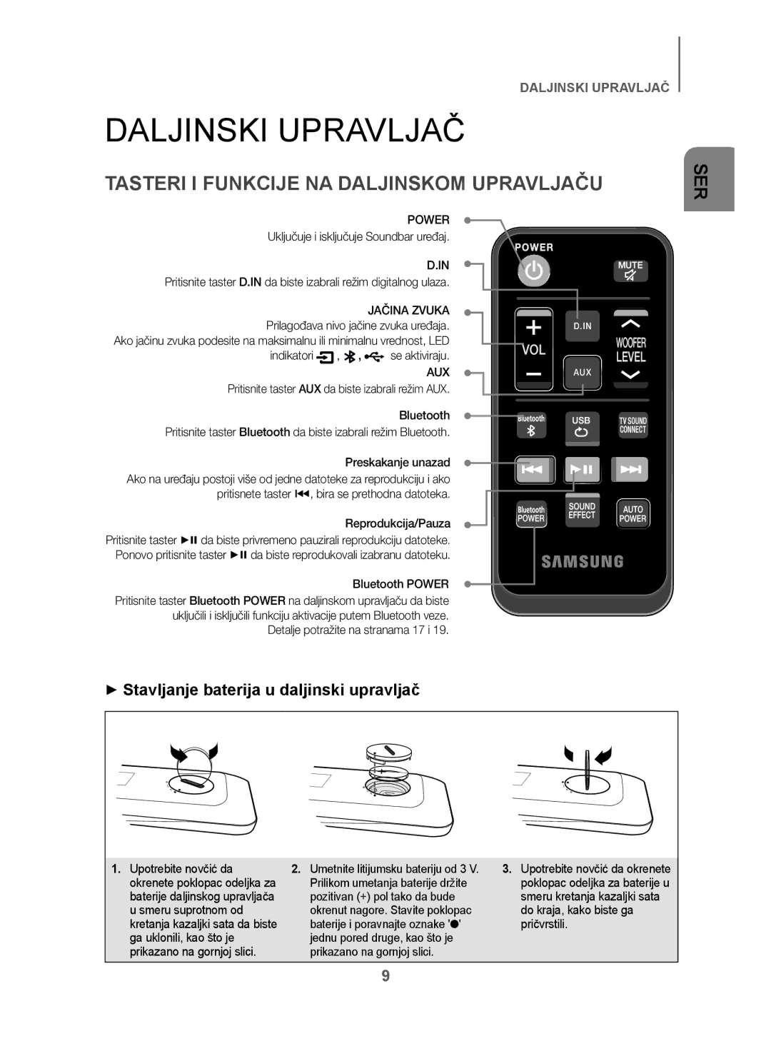 Samsung HW-J250/EN Daljinski Upravljač, Tasteri I Funkcije NA Daljinskom Upravljaču, Detalje potražite na stranama 17 i 